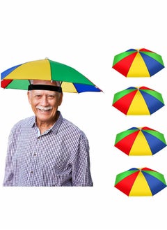 اشتري Umbrella Hat, 4 Pcs Colorful Hats - 20 Inch, Hands Free, Funny Rainbow Beach Party Hats, Adjustable Size Fits All Ages, Kids, Men Women في السعودية