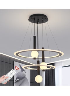 اشتري LED Chandelier Dining Room Table,Remote Control Black Modern Creative Pendant Light Ceiling 3 Heads,Adjustable Color Temperature Acrylic Chandelier Light(118W, 3000K-6000K) في الامارات