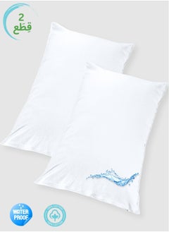 Buy 2 Piece | Cotton Waterproof Pillow Protector 100% Soft Cotton Queen Size Pillows Case Cover 75x50 cm - White in Saudi Arabia