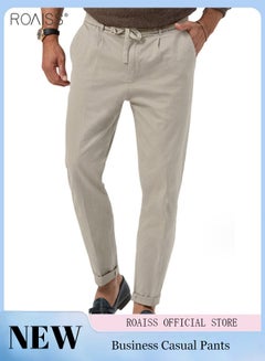 Buy Men's Business Casual Pants Cotton Pencil Pants With Elastic Waist Drawstring Design in Saudi Arabia