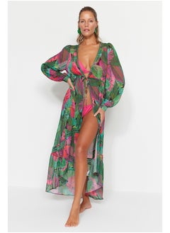 Buy Tropical Patterned Maxi Knitted Chiffon Kimono & Kaftan with Stripe Accessories TBESS23KM00002 in Egypt