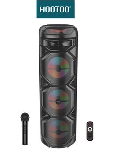 Buy HT-SP004 party speaker, works with Bluetooth, remote control, strong and clear sound, equipped with dazzling lights, supports external memory SD card, suitable for trips, gatherings and events. from H in Saudi Arabia