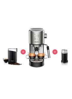 Buy Krups Virtuoso Espresso Portafilter Machine Coffee And Cappuccino Machine Intuitive Control Panel With Automatic Switch-Off With Aeroccino 3 Milk Frother and Coffee Mill Spice Grinder in UAE