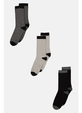 Buy Men 3 Pair Knitted Formal Socks, Grey/Black in UAE