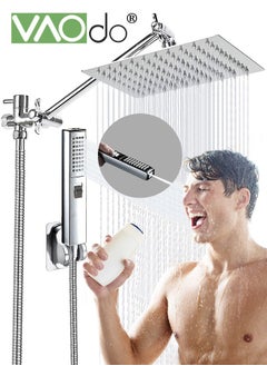 Buy 12'' Shower Head Set with High Pressure Handheld Shower, with Hose Adhesive Shower Head Holder 2-in-1 Adjustable Angle Handheld Shower,Square Bathroom Handheld Shower Set in Saudi Arabia