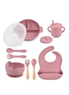 Buy Baby Led Weaning Feeding Supplies for Toddlers , Baby Feeding Set  Suction Silicone Baby Bowl  Self Eating Utensils with Spoons, Bibs, Cup and Infant Suction Plate  Pink in UAE
