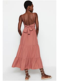 Buy Dried Rose Skirt Flounce Back Tie Detailed Strappy Mini Woven Dress TWOSS23EL00027 in Egypt