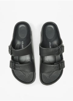 Buy Womens Solid Slip-On Sandals with Buckle Detail in Saudi Arabia