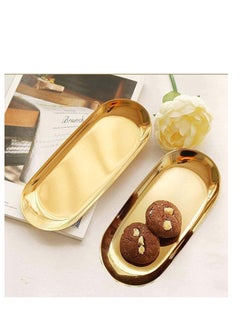 Buy Stainless Steel Gold Oval Towel Bathroom Storage, Tea Fruit Cosmetics Jewelry and Perfume Storage Candy Tray Cosmetics Trays Dishes Plates Organizers for Home and Hotel 2PCS (Gold) in Saudi Arabia