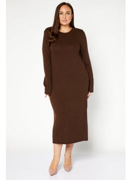 اشتري Women Long Sleeve Ribbed Midi Dress, Brown في السعودية