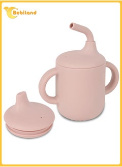 اشتري 3 in 1 Silicone Baby Sippy Cups, 3 Stages Training Cup Straw Cup for Infants Toddlers and Kid, Two Different Types of Cup Lids with Duckbill and Straw Shaped (Pink) في السعودية