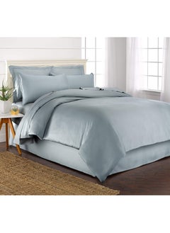 Buy Bamboo Duvet Cover Queen Size 230x220 cm With Button Closing and Corner Ties 400TC Cool, Anti-Allergic, Soft and Silky – Sky Blue in UAE