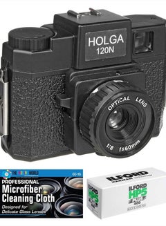 Buy Holga 120N Medium Format Film Camera (Black) with Ilford HP5 120 Film Bundle and Microfiber Cloth in UAE