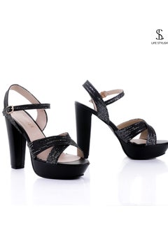 Buy H-7 High Heel Sandal With Fabric Strap - Black in Egypt