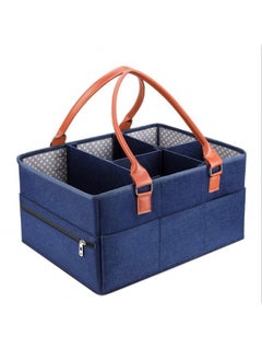 Buy Baby Diaper Caddy Bag With Zipper Lid And Leather Handle Dark Blue in Saudi Arabia