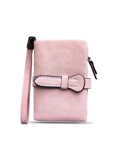 Buy PU Leather Bifold Wallet for Women, Stylish Small Purses with 12 Card Slots RFID Blocking and Zipper Pocket, Pink in UAE