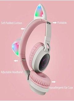 Buy Wireless Bluetooth Headphones, Cat Ears Bluetooth Over Ear Headphones Volume Limiting,Led Lights, Fm Radio, Tf Card, Aux, Mic For Iphone/Ipad/Kindle/Laptop/Pc/Tv (Light Blue) in UAE