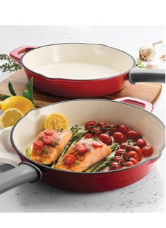 Buy 2-piece Enameled Cast Iron Skillets 25.4 cm + 30.4 cm / 10 + 12 in Red in UAE