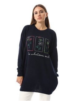 اشتري Navy Blue Long Sleeves Embroidered Sweater في مصر