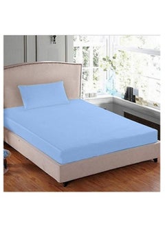 اشتري Turkish Fitted Bedsheet Single 100x200 cm with 1 Pillowcase 50x70 cm Cotton Blue في الامارات