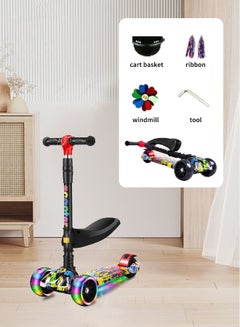 Buy 3 Wheel Graffiti Flashing Scooter One-Key Foldable Portable Scooter For Kids in Saudi Arabia