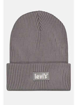 Buy Men Brand Logo Knitted Beanie, Grey in Saudi Arabia