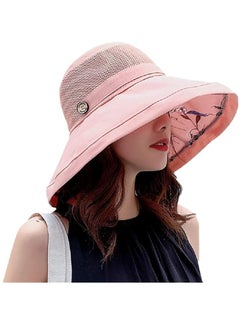 Buy Women Mesh Sun Hats Summer Beach UV Protection UPF Packable Wide Brim Chin Strap（Pink） in UAE