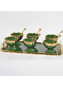 Buy La Mia 13-piece porcelain jelly set with tray - green JJD622-4 in Egypt