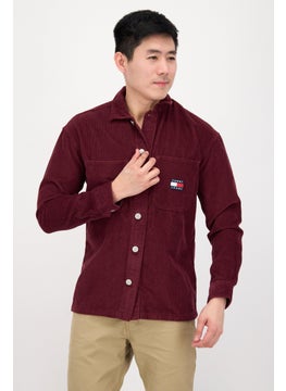 Buy Men Regular Fit Solid Long Sleeve Corduroy Casual Shirt, Maroon in UAE