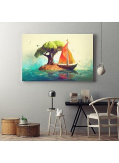 Buy Low poly illustration small island with boat Printed canvas wall art in Egypt