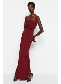 Buy Burgundy Woven Window/Cut Out Detailed Long Evening Evening Dress TPRSS23AE00046 in Egypt