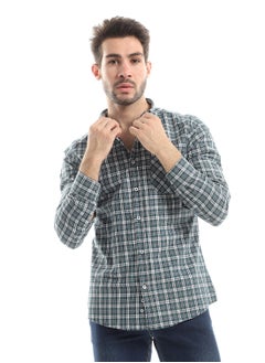 Buy Long Sleeve Button Down Shirt - Green, White & Black in Egypt