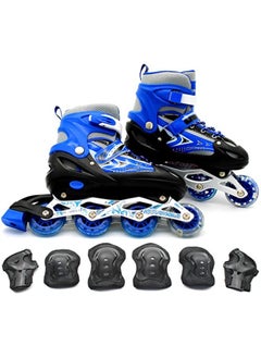 اشتري Inline Skates Adjustable Size Roller Skates with Flashing Wheels for Outdoor Indoor Children Skate Shoes for Boys and Girls Blue Colour في الامارات