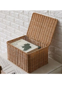 Buy Hand Woven High Quality Rattan Storage Basket With Closure (Size 29×21×15CM) in UAE