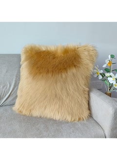 اشتري Fur Throw Pillow Covers 18x18 Inch Luxury Long Fur Mongolian Fluffy Soft Cushion Cover Plush Square Floor Pillow Case for Couch Bedroom Sofa Chair 45x45CM (Brown Yellow) في الامارات