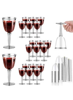 Buy 20 Pack Rimmed Disposable Plastic Wine Glasses Bulk 240ml Elegant Fancy Wine Glasses Highball Glasses Transparent Cocktail Cups Long Handle Dessert Cups Party Wedding Anniversary Birthday in UAE