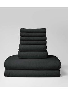 اشتري 8 Pieces Set by La'Marvel, Black 600 GSM 100% Cotton Hotel Towels في السعودية