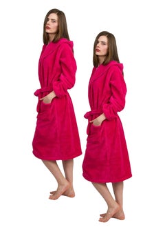 اشتري 2 Pieces Pinkish Red Color Terry Weave Lightweight Spa Bathrobe Medium Sizes في الامارات