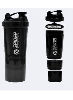 Buy Protein Shaker Bottle with Non Slip 3 Layer Twist Off - Black, 500 ml in Saudi Arabia