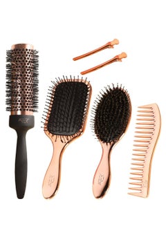 Buy 5 in 1 Boar Paddle Hair Brush Ceramic Ion Hairbrush Hair Extension Brush with Clip and Comb Set in UAE