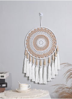 Buy White Brown Wooden Beads Cotton Tassel Handwoven Dream Catcher For Decoration in Saudi Arabia