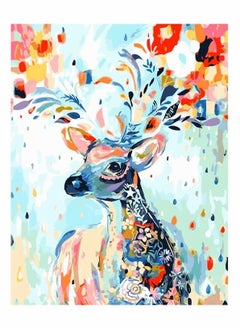 اشتري DIY Oil Painting on Canvas Paint by Number Kit Deer Giraffe Pattern Multicolour 16x20 Inches, Frameless في الامارات