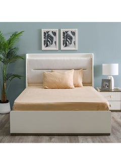 اشتري Sterling Cotton Fitted Sheet Satin Stripe 3 Piece Set 100% cotton Breathable Bedding Sheet Soft Microfiber Bed Sheets For Bedroom 160x200 + 30 cm Beige في الامارات