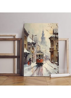 Buy painting red tram snow Printed Canvas wall art in Egypt