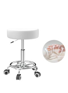 Buy Stool Height-Adjustable 43 cm - 57 cm, Rolling Stool with Footrest for Relaxing the Body, Compact, Comfortable and Lightweight PU Leather Stool with Wheels, Swivel Stool, Work Stool, Hairdressing in Egypt