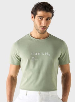 Buy Slogan Print Crew Neck T-Shirt in UAE