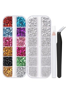 اشتري Two Packs of Flatback Rhinestones 4520 Pcs Colorful Nail Art Rhinestones Flatback Crystal Colorful+Transparent White Rhinestone with Picker Pencil and Tweezer For Nail Art and Decoration في الامارات