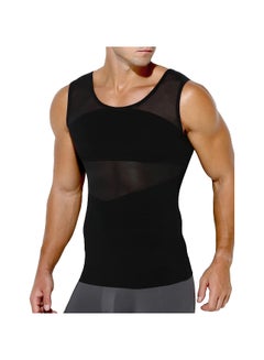 اشتري Compression Shirts for Men Slimming, Workout Mesh Tank Top Undershirts Shapewear Tight Tummy Underwear, Sleeveless Slimming Vest Men, Black - XL Size في الامارات