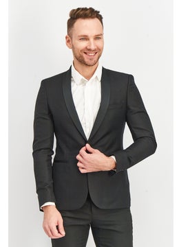 Buy Men Regular Fit Solid Formal Blazer, Black in Saudi Arabia