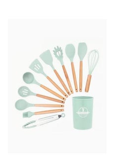 Buy 11-Piece Silicone Cooking Utensil Set with Barreled Holder Green/Brown One Size in Saudi Arabia